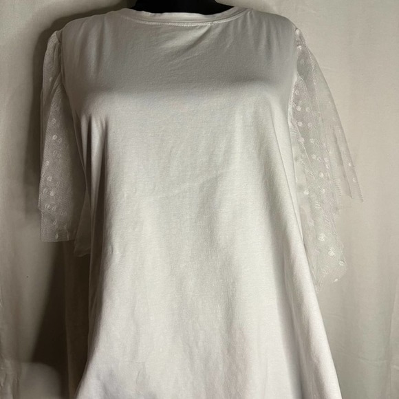 NWT Eloquii white stretch t-shirt with lace flutter sleeves, size 2x 18-… - Picture 1 of 16